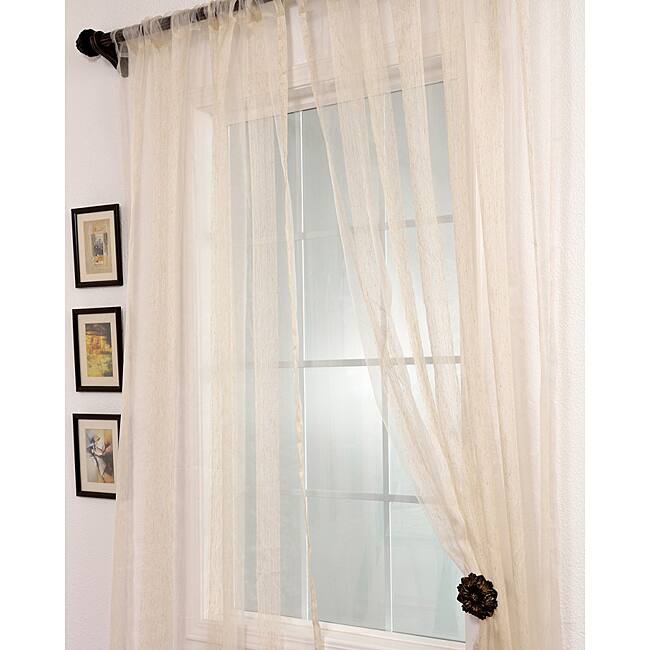 Exclusive Fabrics Signature Havannah Natural 108-inch Striped Linen and Voile Weaved Sheer Curtains - 50 x 108
