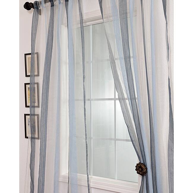 Exclusive Fabrics Signature Havannah Blue 108-inch Striped Linen and Voile Weaved Sheer Curtain - 50 x 108