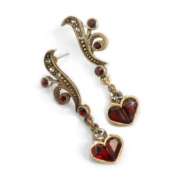 Sweet Romance Garnet Red Heart Retro Earrings