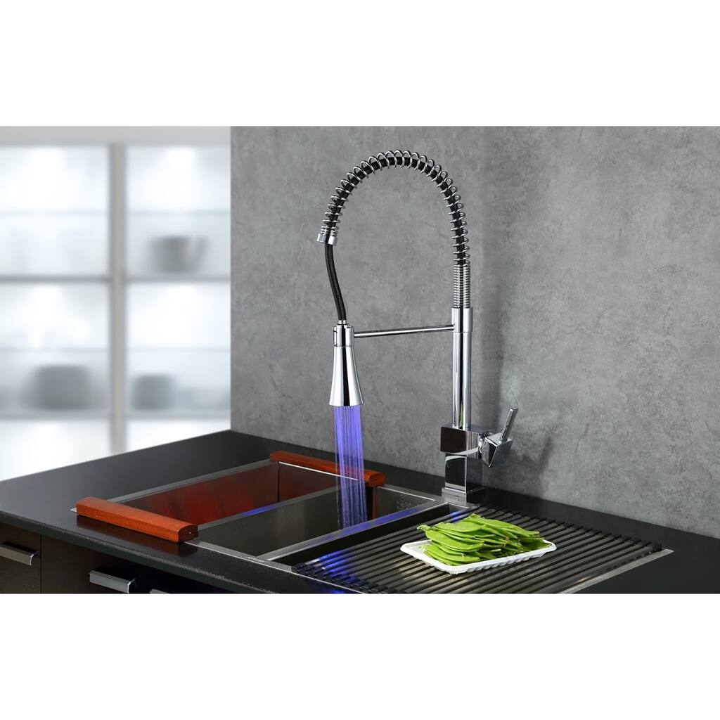 Sumerain Chrome Pull Down Hot and Cold Water Dispenser with LED Light