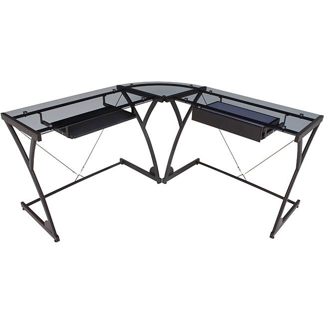 Regency Modern Smoked Glass Computer L-shaped Desk