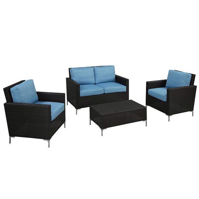 Handy Living Napa Springs Ocean Blue 4 Piece Indoor/Outdoor Wicker Furniture Set