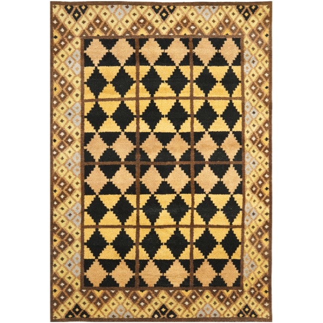 Hand knotted Gabeh Tribal Black/ Gold Wool Rug (5 X 8)