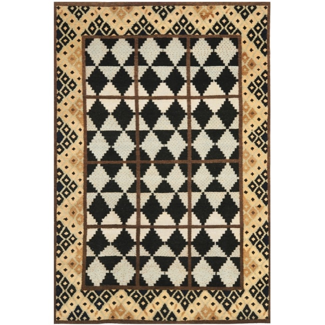 Hand knotted Gabeh Tribal Black/ Multi Wool Rug (6 X 8)
