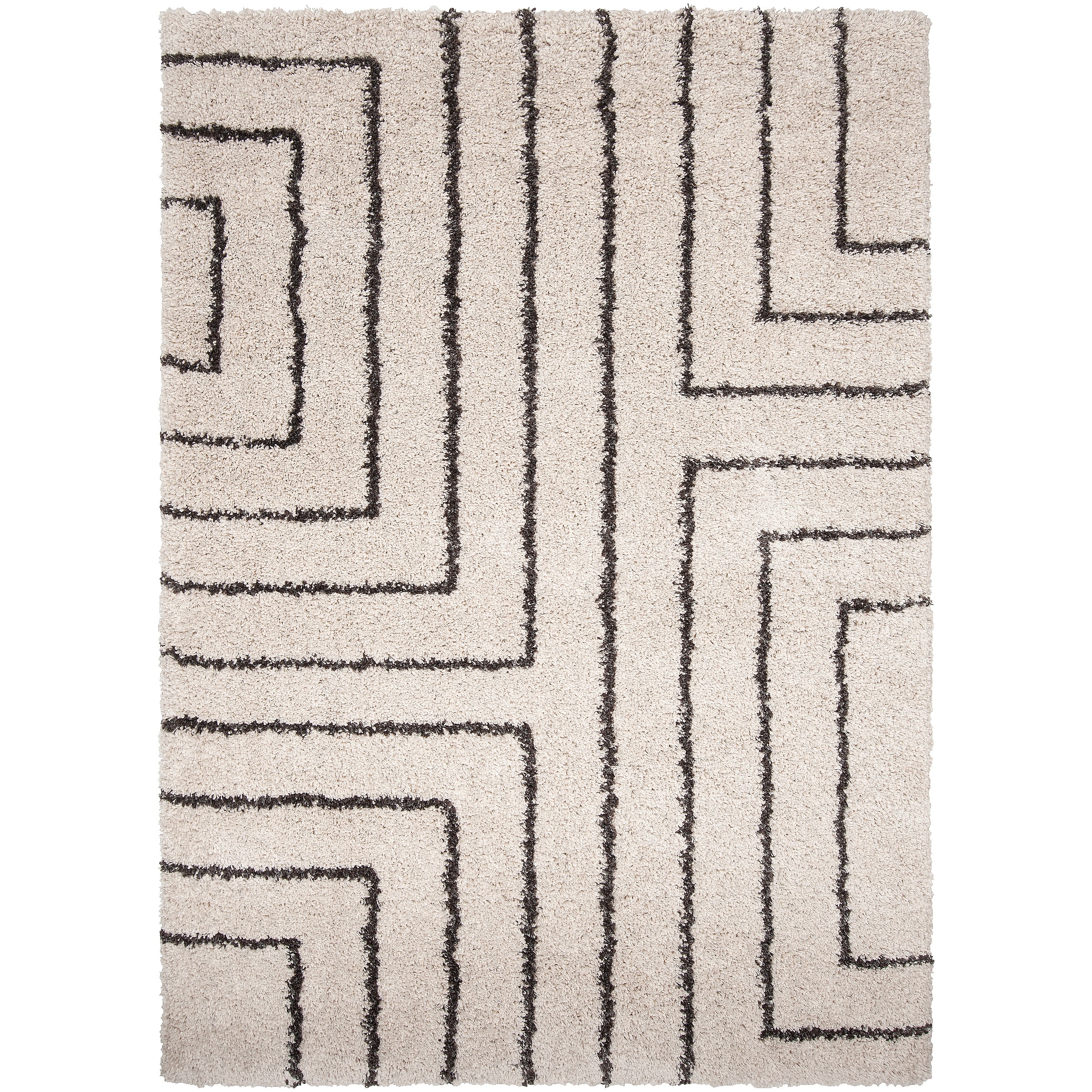 Woven Off white Fulica Geometric Shag Rug (710 X 111)