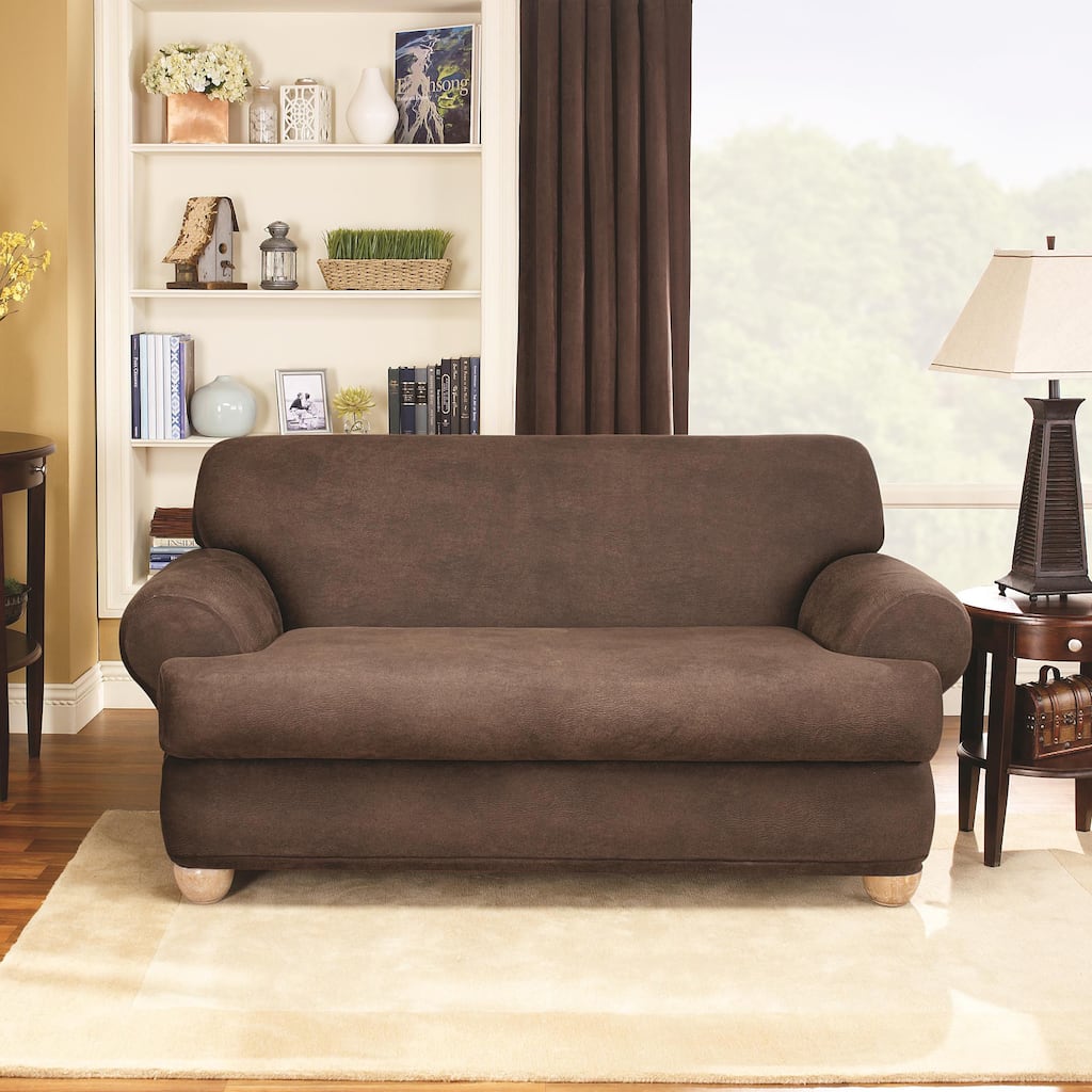 Sure Fit Stretch Faux Leather 2-piece T-cushion Sofa Slipcover