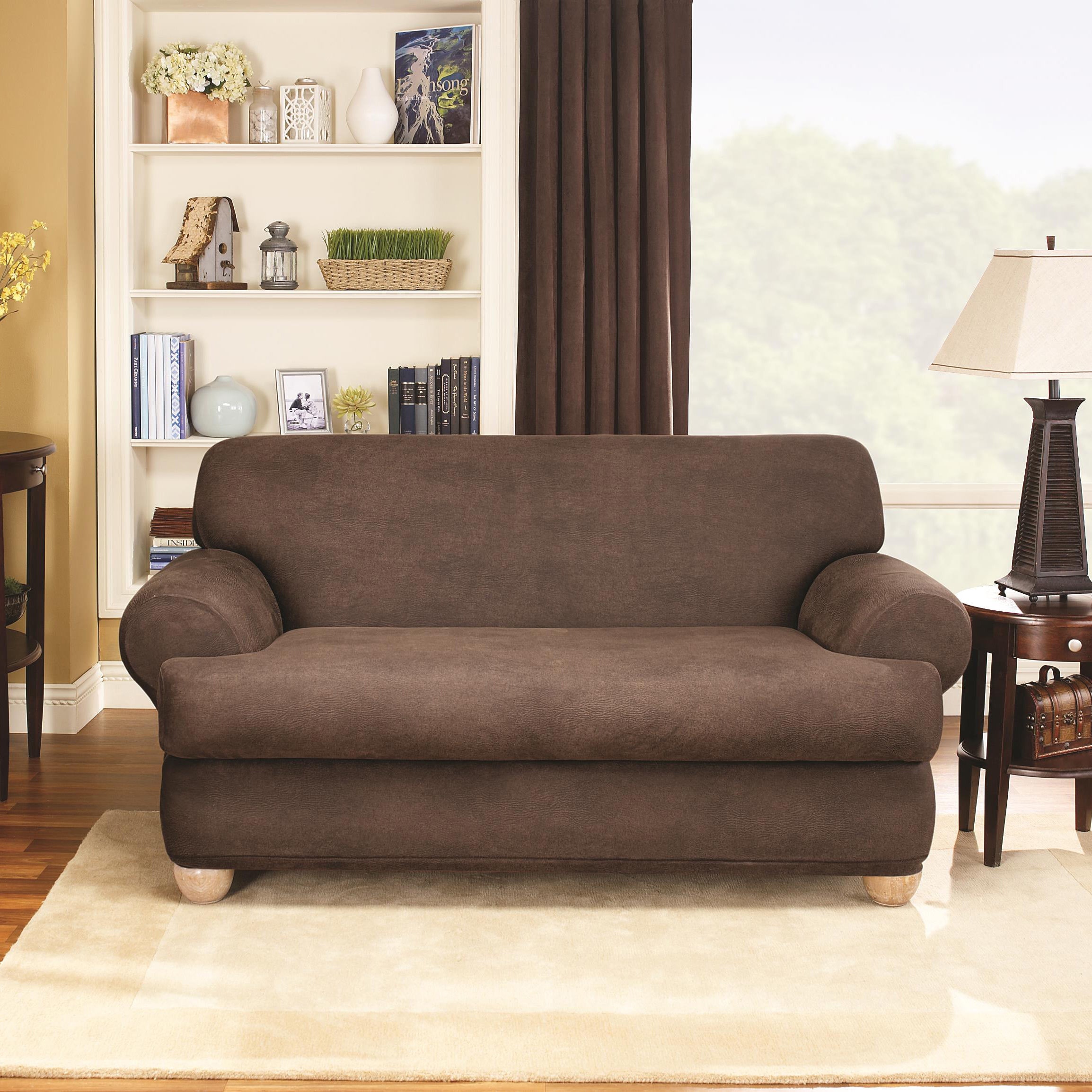 Sure Fit Stretch Faux Leather 2 Piece T Cushion Sofa Slipcover Sure Fit Stretch Faux Leather 2 Piece T Cushion Sofa Slipcover