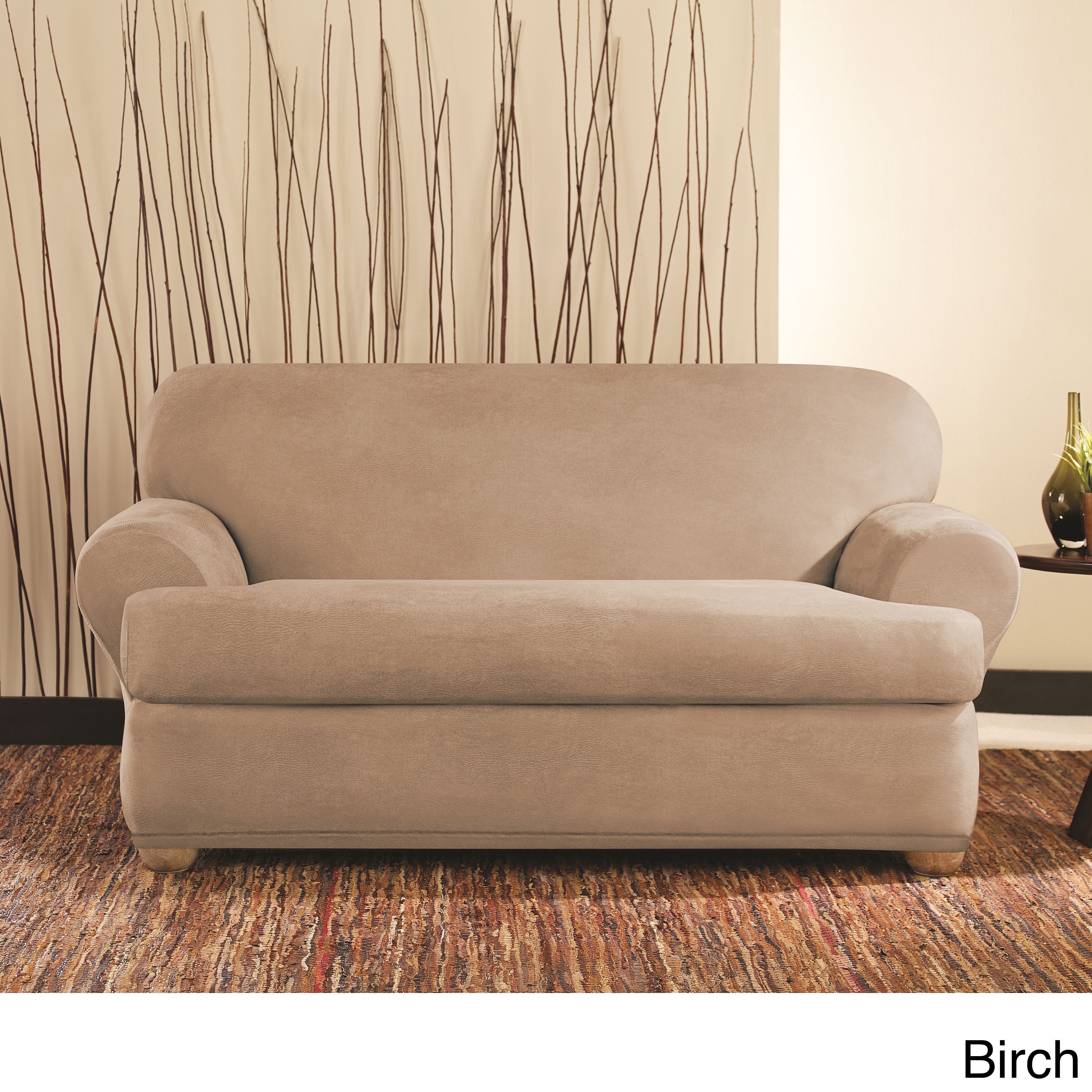 SureFit Vintage Leather Reversible Furniture Cover Loveseat Birch NEW in pack