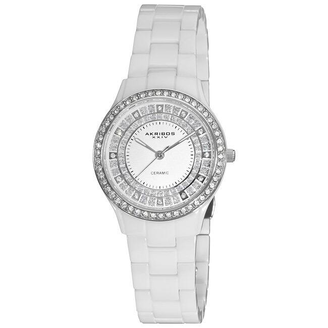 Akribos XXIV Women's Slim Ceramic Quartz White Watch