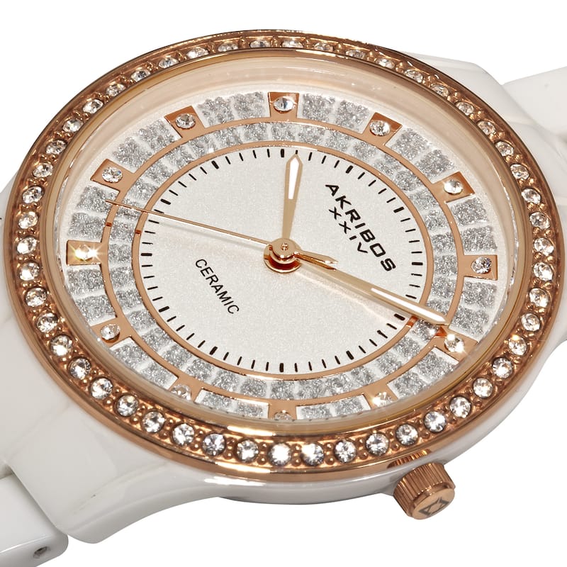 Akribos XXIV Women's Slim White Ceramic Quartz Watch