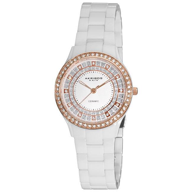 Akribos XXIV Women's Slim White Ceramic Quartz Watch