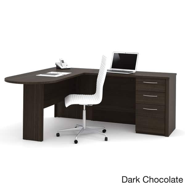 Bestar Embassy L Shaped Workstation Desk On Sale Overstock 6470925 Dark Chocolate