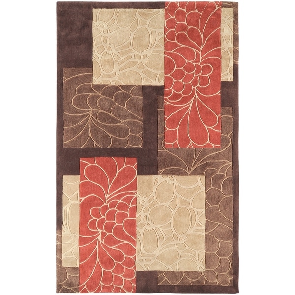 Hand Tufted Canonical Brown Floral Squares Area Rug - 9' x 13'
