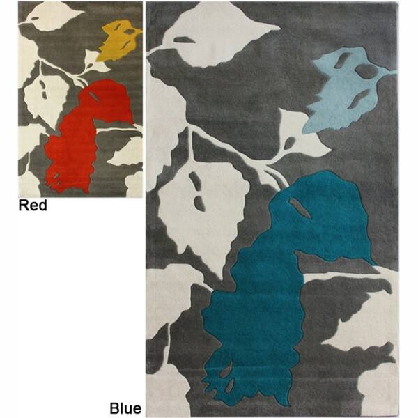 nuLOOM Handmade Leaves Grey New Zealand Wool Rug Overstock 6472771