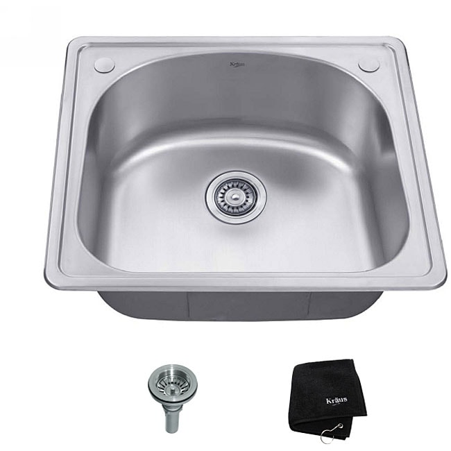 Kraus 25  inch Topmount Single Bowl Steel Kitchen Sink