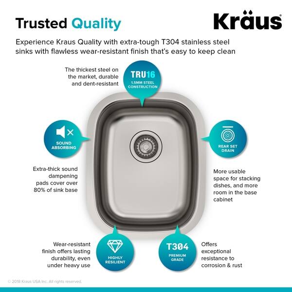 Shop Kraus Kbu16 Undermount 15 Inch 1 Bowl Stainless Steel