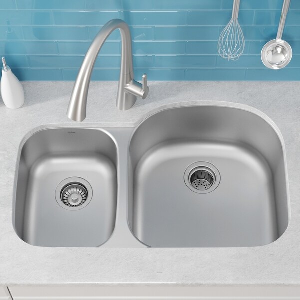 Kraus KBU25 Premier Undermount 32-inch 16 gauge 40/60 Double Bowl Satin Stainless Steel Kitchen Sink