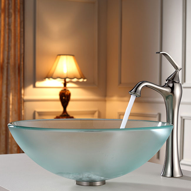 Kraus Bathroom Combo Set Frosted Glass Vessel Sink/faucet