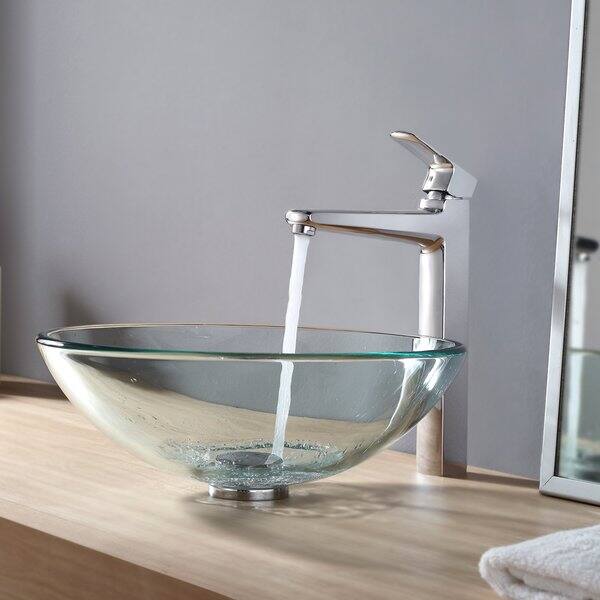 Kraus C-GV-101-12mm-15500CH Clear Glass Vessel Sink and Virtus Faucet Chrome Kraus C-GV-101-12mm-15500CH Clear Glass Vessel Sink and Virtus Faucet Chrome