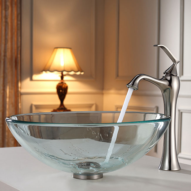 Kraus Bathroom Combo Set Clear Glass Vessel Sink/faucet Brushed Nickel