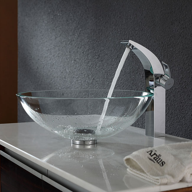 KRAUS Glass Vessel Sink in Crystal Clear with Illusio Faucet in Chrome ...