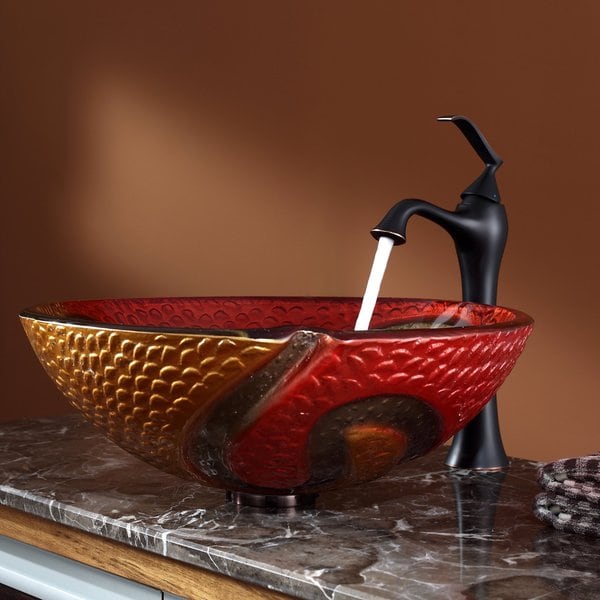 Kraus Bathroom Combo Set Copper Snake Glass Vessel Sink/Ventus Faucet