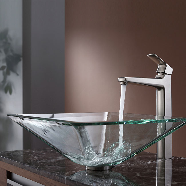 Kraus Bathroom Combo Set Clear Aquamarine Glass Vessel Sink/faucet