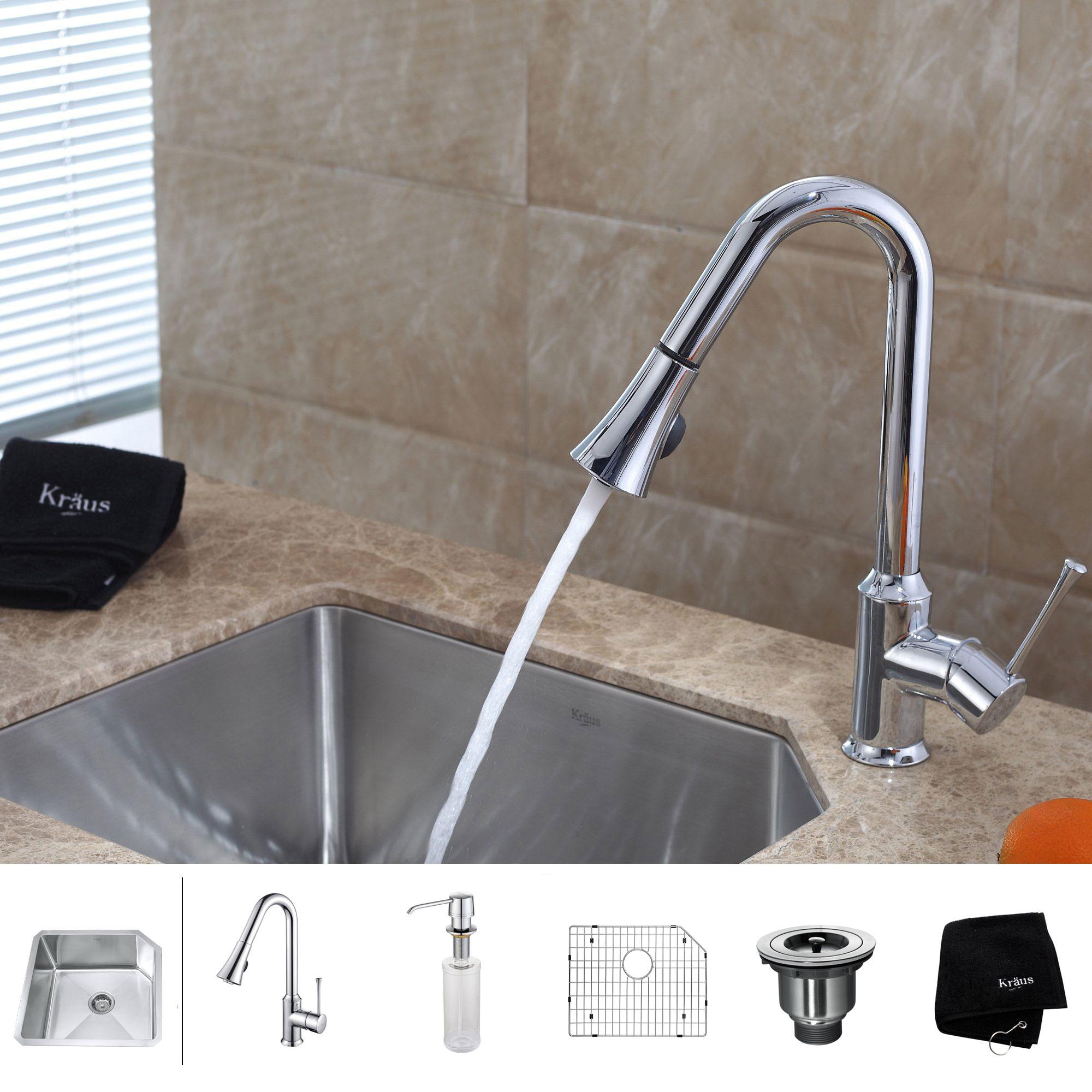 Kraus KHU100-30-KPF1612-KSD30CH 30 inch Undermount Single Bowl Stainless Steel Kitchen Sink with Chrome Kitchen Faucet and Soap Dispenser