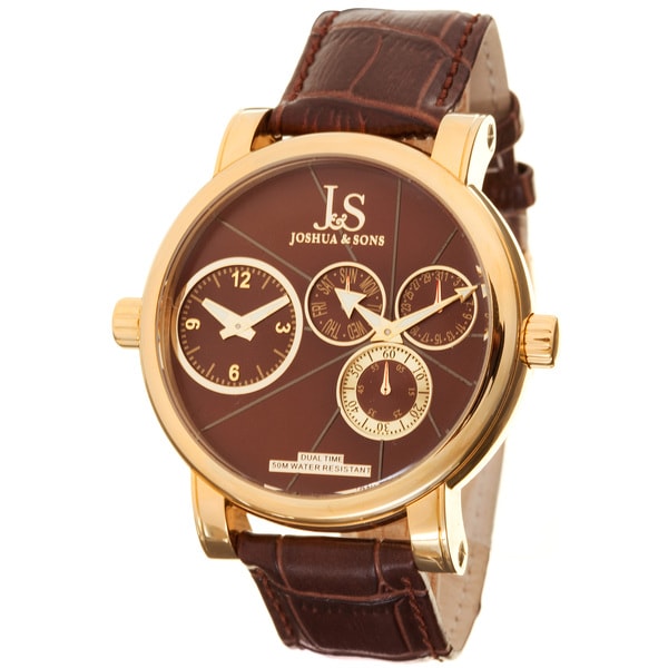 Joshua & Sons Men's Dual-time Brown Circle Watch