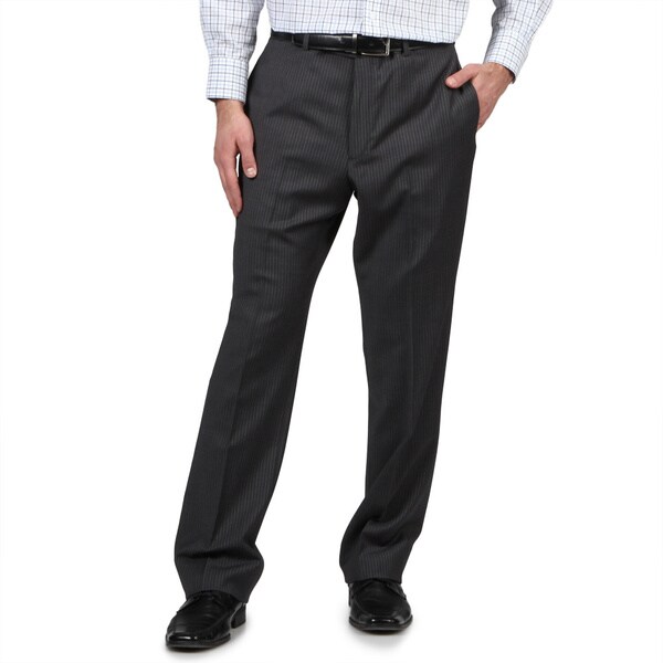 Tommy Hilfiger Men's Trim Fit Grey Slim Stripe Wool Dress Pants