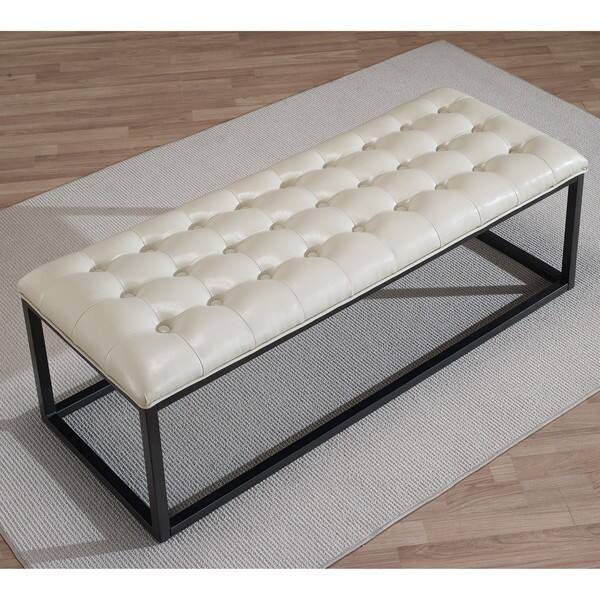 Shop Healy Cream Bonded Leather Bench Overstock 6473603