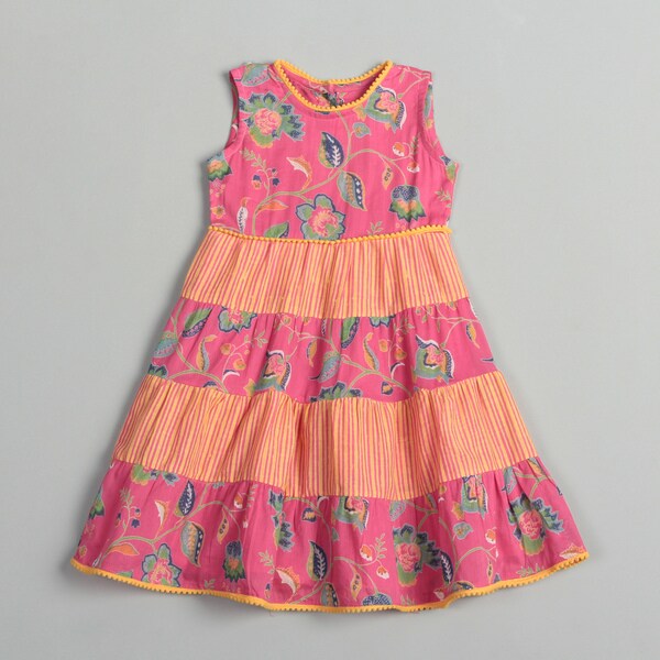 Girl's Pink/ Orange Patchwork Dress (India) Children's Clothing