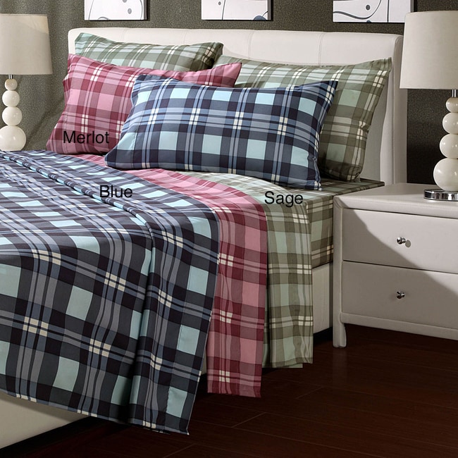 Plaid Microfiber Full-size Sheet Set - Free Shipping On ...
