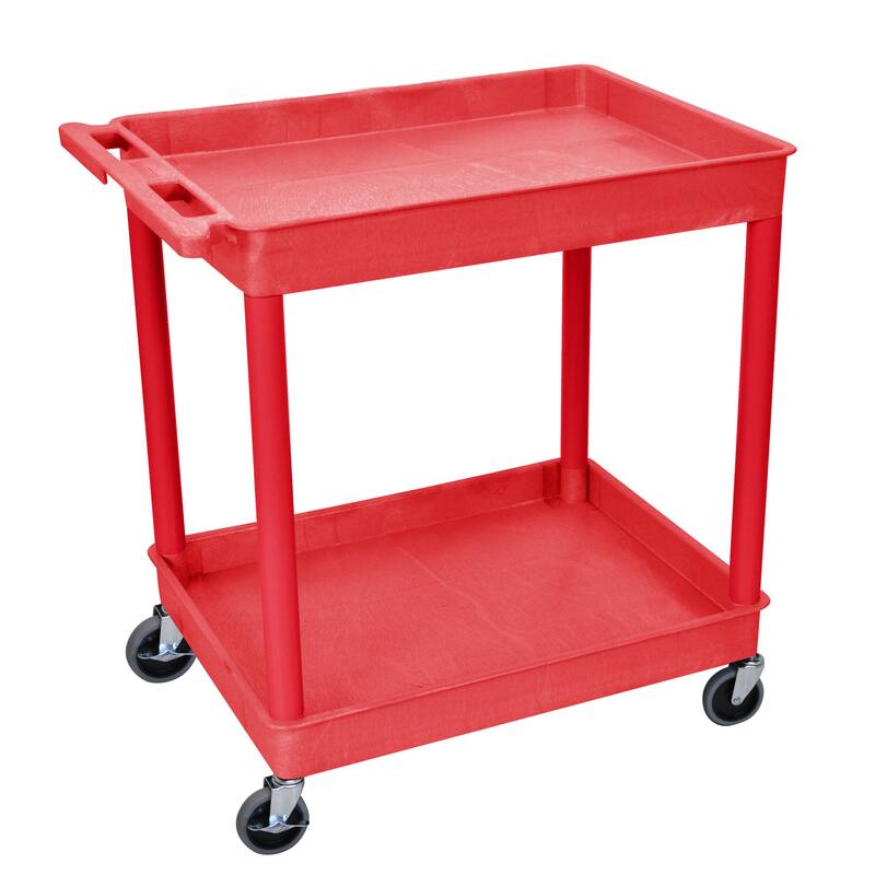 Luxor Red Polyehylene Wheeled Utility Cart with Two Shelf Tubs
