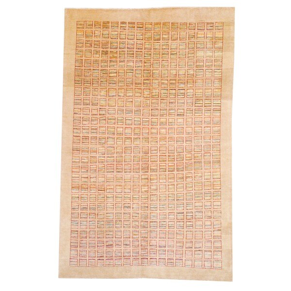 Afghan Hand-knotted Vegetable Dye Beige/ Red Wool Rug (6'3 x 9'9)