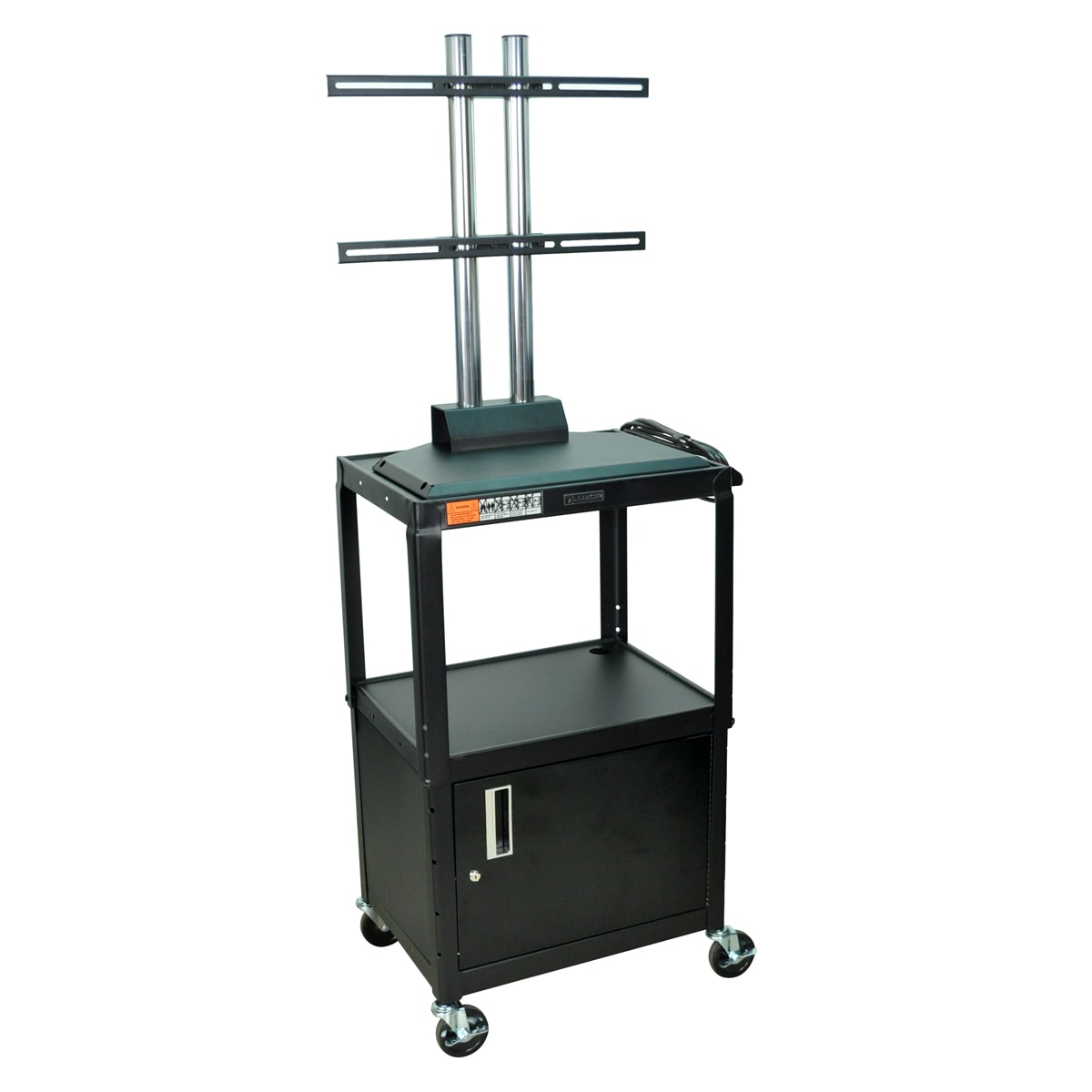 Luxor Black Flat Panel Adjustable Av Cart With Cabinet