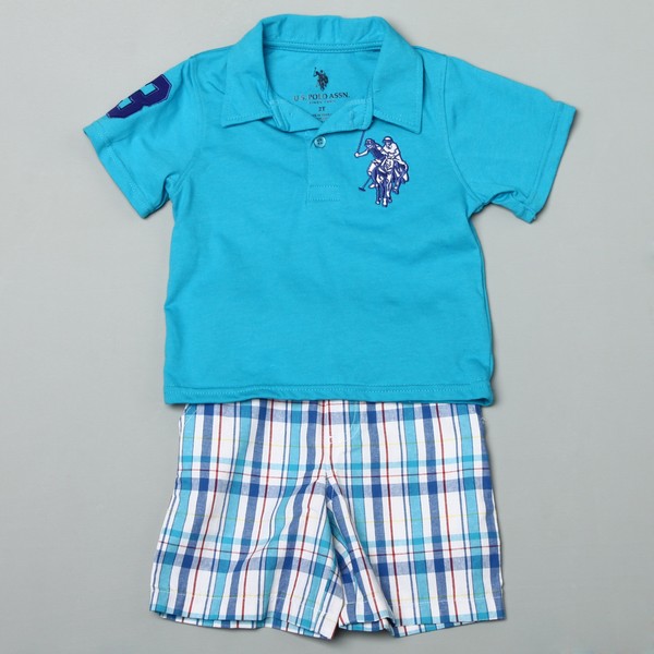 US Polo Infant Boy's Polo with Plaid Short US Polo Boys' Sets