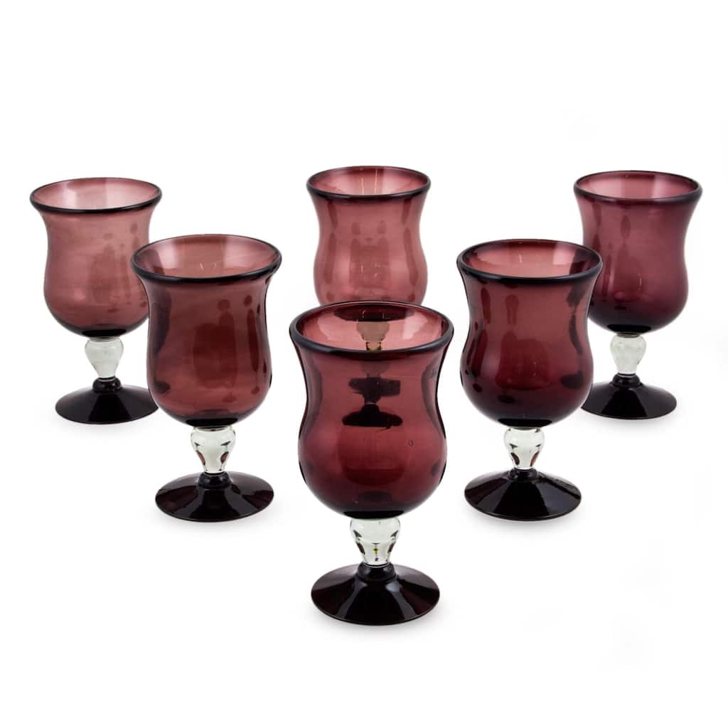 Blown Glass Amethyst Goblets Set of 6 - N/A