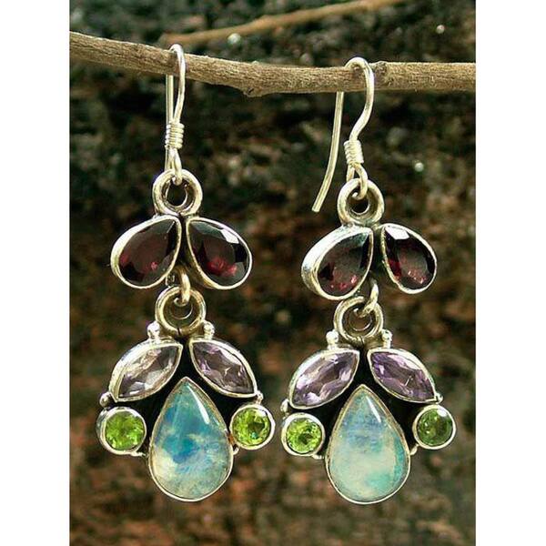 Sterling Silver 'Indian Rainbow' Multi-gemstone Earrings