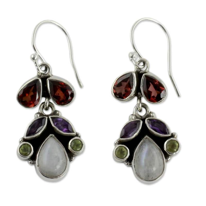 Sterling Silver 'Indian Rainbow' Multi-gemstone Earrings