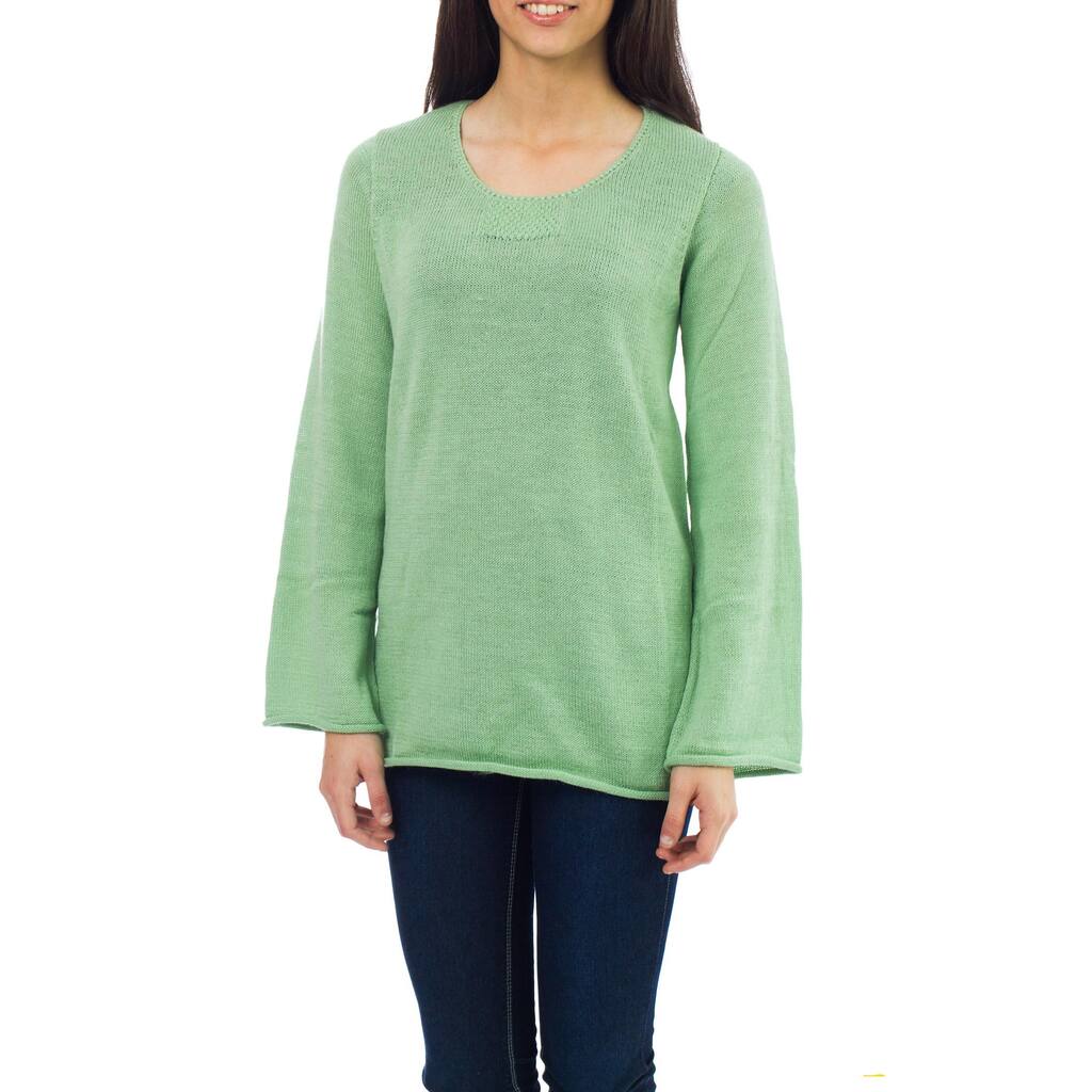 Handmade Alpaca Wool Blend 'Mint Charisma' Sweater (Peru)