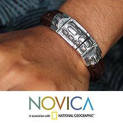 Sterling Silver Men's 'Woodsman' Leather Bracelet (Indonesia) Novica Men's Jewelry