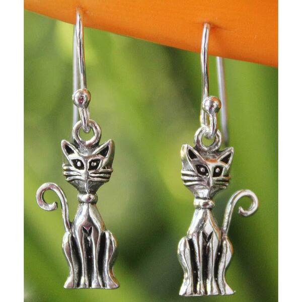 NOVICA Handmade Sterling Silver 'Feline Fantasy' Dangle Earrings (Thailand)