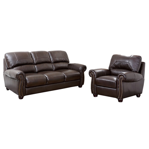 Shop Abbyson Monaco Premium Topgrain Leather Sofa and Armchair Free Shipping Today