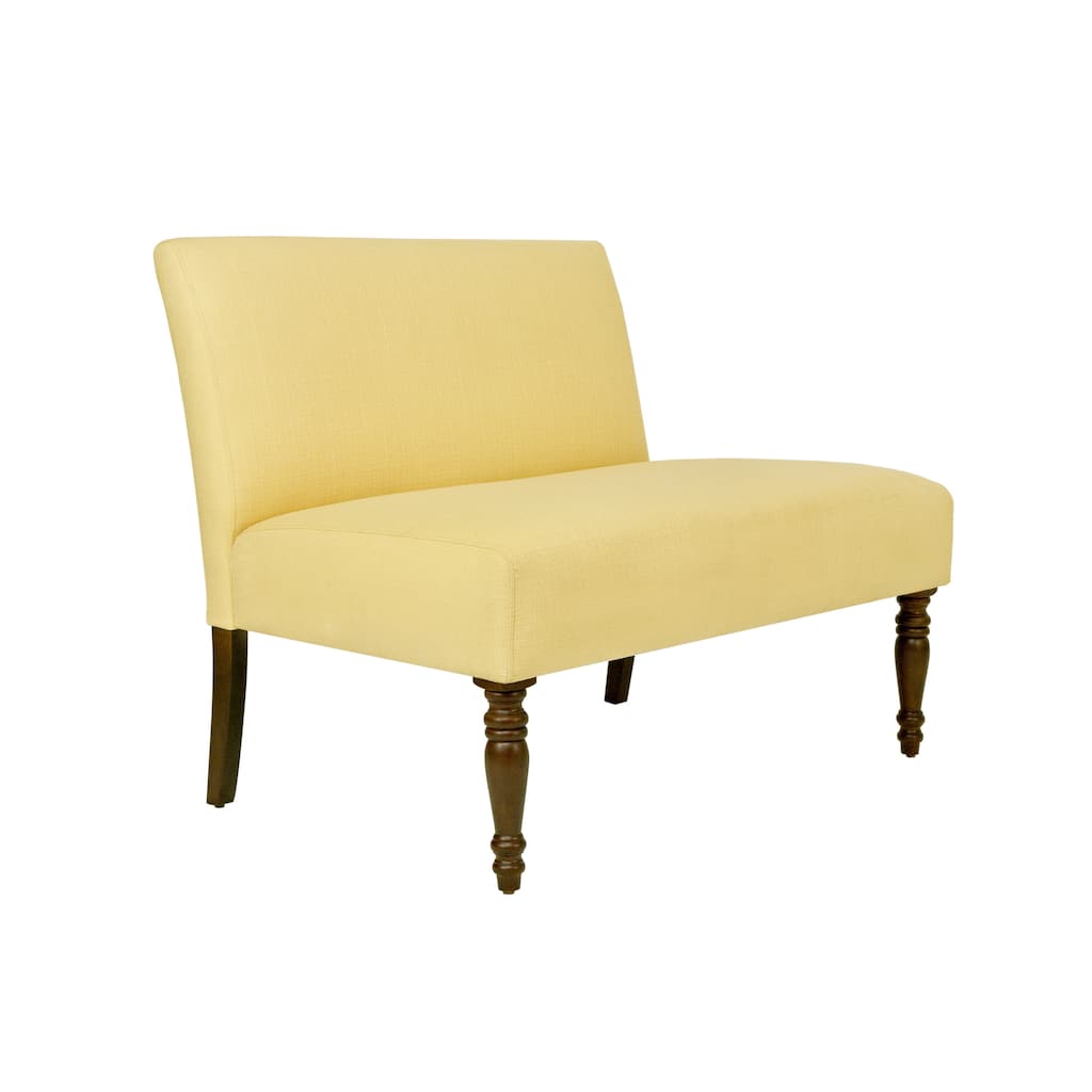 Handy Living Bradstreet Washed Buttercream Yellow Upholstered Armless Settee