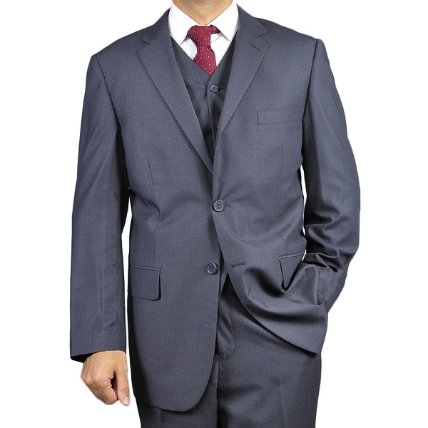 Shop Men's Dark Charcoal Grey 2-Button Vested Suit - On Sale - Free ...