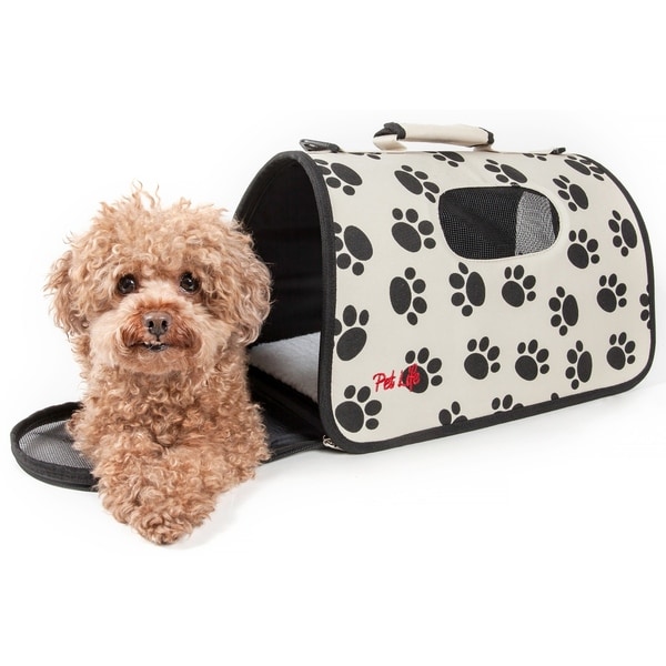 Pet Life Airline Approved Zippered Folding 'Cage' Carrier, Color: Paw Print Design, Size: Medium. Opens flyout.