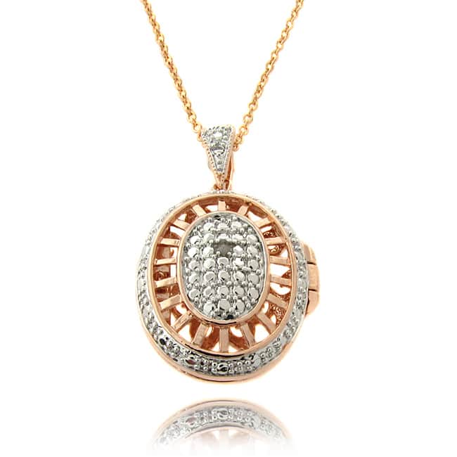 Finesque Rose Gold Overlay Diamond Accent Oval Filigree Locket