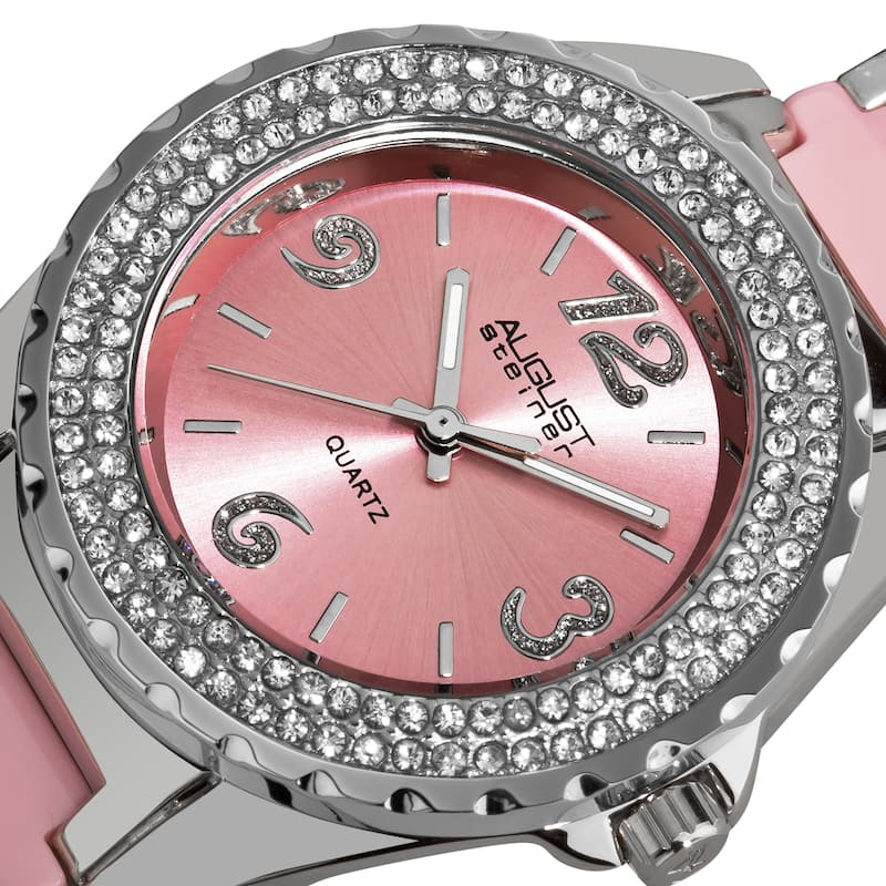 August Steiner Women's Quartz Crystal Ceramic Pink Bracelet Watch