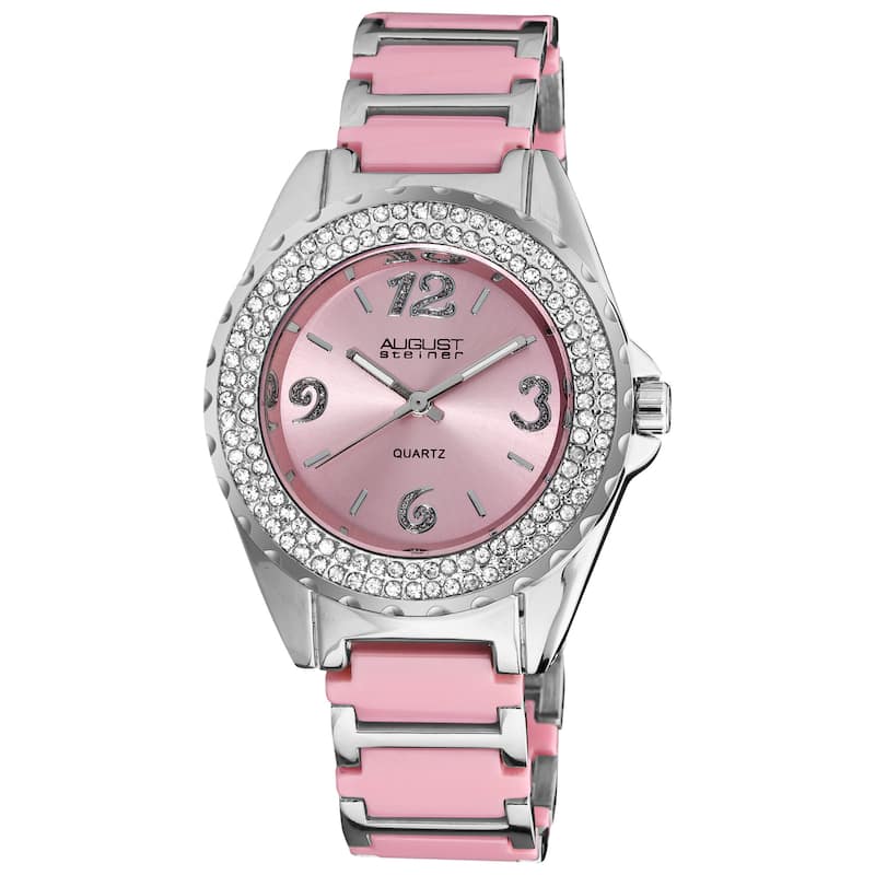 August Steiner Women's Quartz Crystal Ceramic Pink Bracelet Watch